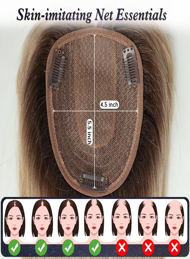 starluck Hair Toppers for Women Real Human Hair with Bangs 4.5"*5.5"Large Base 10 Inch 100% Real Human HairToppers for Women with ThinningHair Cover Gray Roots(ombre Light Blonde) - Image 2